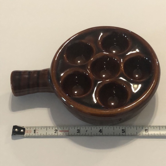 Ceramic Dark Brown Glazed Escargot Snail Baking Dishes w/ Handle Taiwan - Picture 3 of 5